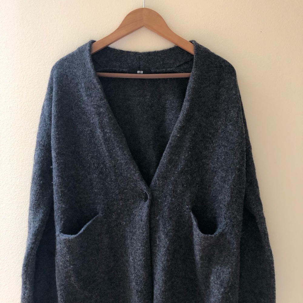 Uniqlo Long Grey Sweater Cardigan Coat